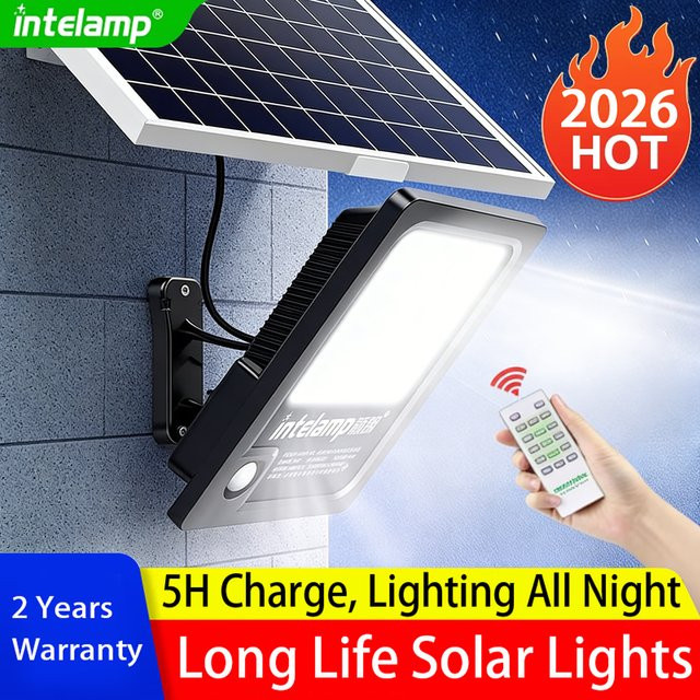 intelamp Solarleuchte für Außenbereich mit Bewegungssensor und Fernbedienung, 3000LM, 12000mAh, Weiß - Bild 1