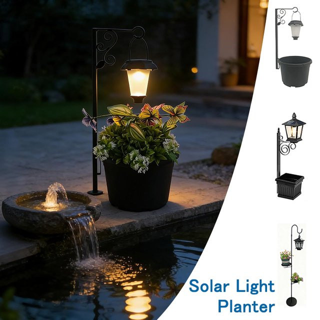 LINYILIGHT Solar-Laterne aus Metall und Glas in Schwarz mit warmweißem Filament-Licht, IP65 wasserdicht für Garten und Terrasse - Bild 1