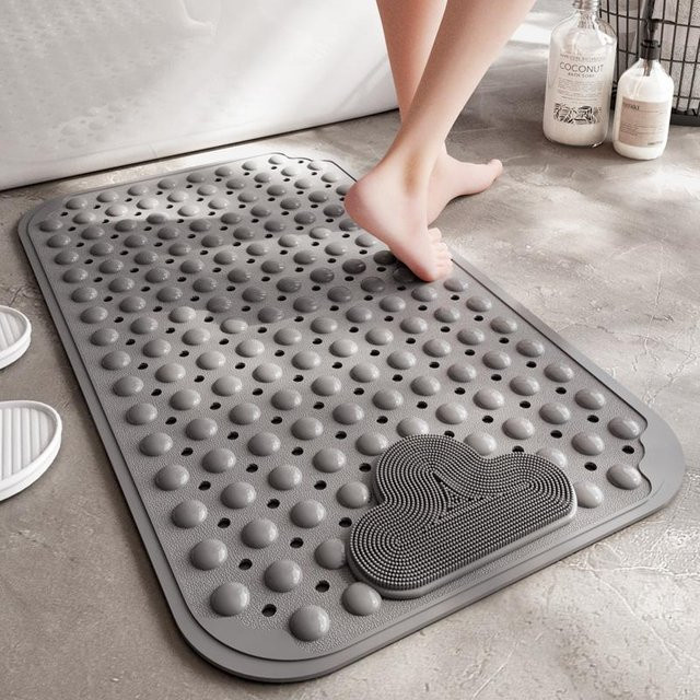DEXI Badematte aus PVC mit Saugnapf, rutschfeste Badezimmer-Bodenmatte für Dusche und Badewanne, grau, Breite: 40 cm, Tiefe: 70 cm - Bild 1