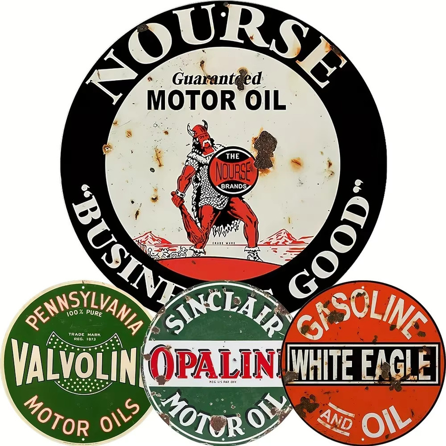 Potdemiel Vintage Motoröl Schild aus Aluminium, Rundes Metallschild im Retro-Design für Garage und Bar, Durchmesser: 20 cm, Multicolor - Bild 5