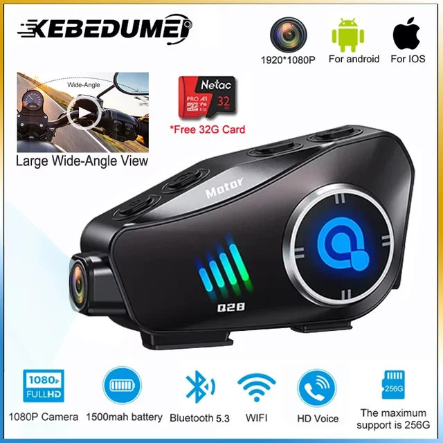 Kebedumei Motorrad Helm Headset mit 1080P Video Dashcam, Wifi Kamera Recorder DVR, drahtlose Freisprechen Funktion und HD Wasserdichte Kopfhörer in Schwarz - Bild 1