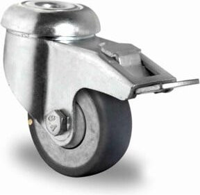 CASCOO Rückenlochlenkrolle Serie P2T2 mit Totalfeststeller und Kugellager, elektrisch leitfähig, Durchmesser: 50 mm, Farbe: Silber/Grau - Bild 1