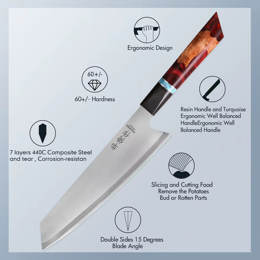 TUEWHO Kiritsuke-Kochmesser aus 440C-Verbundstahl mit Holzgriff, 8 Zoll (20,32 cm) professionelles japanisches Küchenmesser für Fleisch und Gemüse - Bild 5