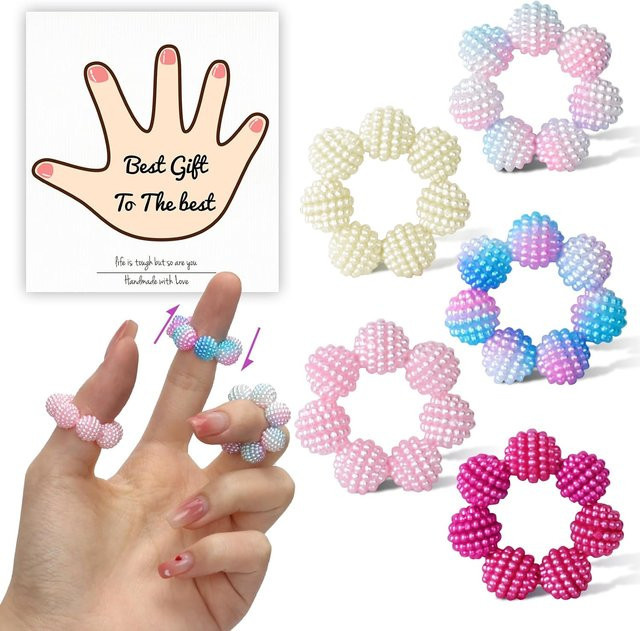 5er-Pack Fidget-Ring, farbig, stachelige Perlen, Unisex - Bild 1