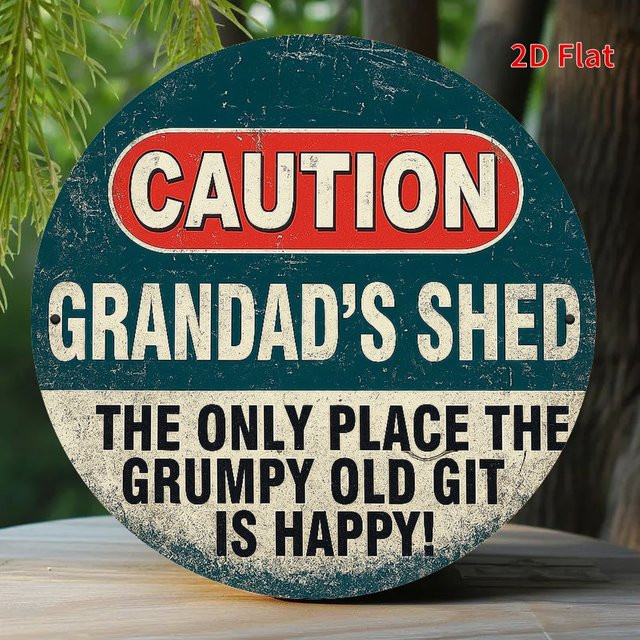 Potdemiel Metallschild Caution Grandad's Shed Vintage Wandkunst in Blau und Multicolour, B/H: 19,81 x 19,81 cm - Bild 1