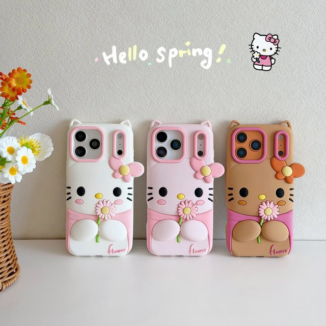 Sanrio Hello Kitty Handyhülle mit 3D Cartoon Blumen Design für iPhone 17 16 15 14 13 Pro Max aus weichem Silikon in Multicolour - Bild 1