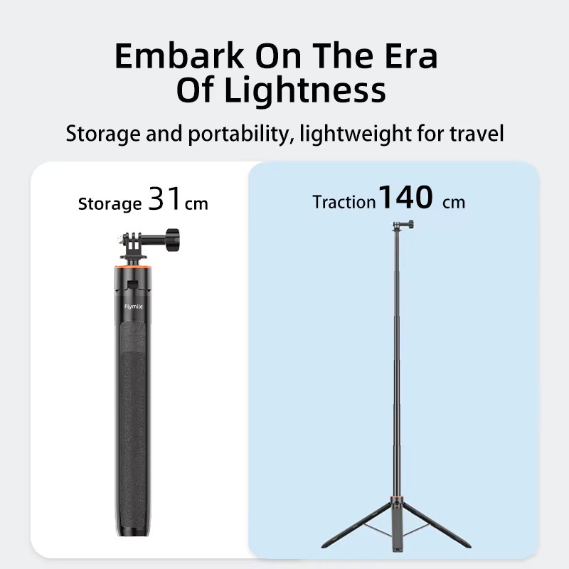 Flymile Ausziehbarer Stativ-Handständer Selfie-Stick für DJI Action 5 Pro, 4, Pocket 3, 4 und GoPro 13 in Schwarz - Bild 2