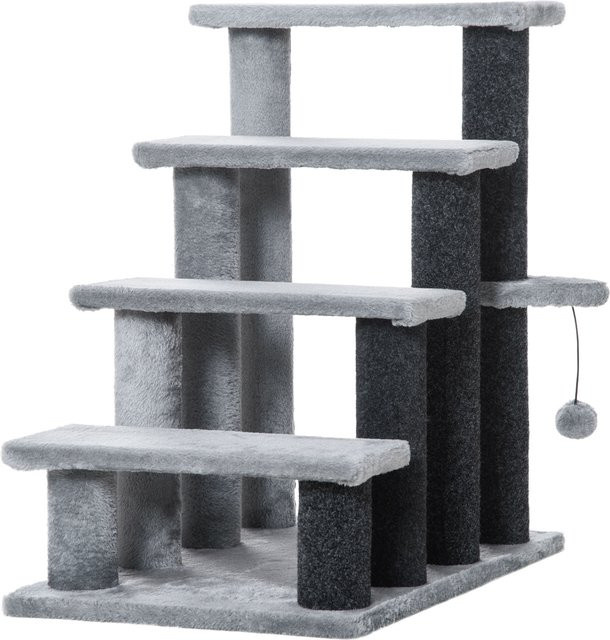 PawHut Katzentreppe mit 4 Stufen, Spielball und Plattform aus Jute und Plüsch, Grau, Höhe: 64 cm - Bild 1