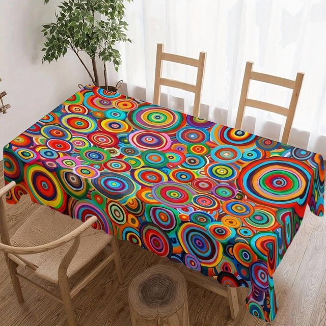 Wasserdichte Tischdecke JINGYUE Pet mit buntem Kreis-Muster, quadratisch, Mehrfarbig, B/B: 140 x 140 cm - Bild 1