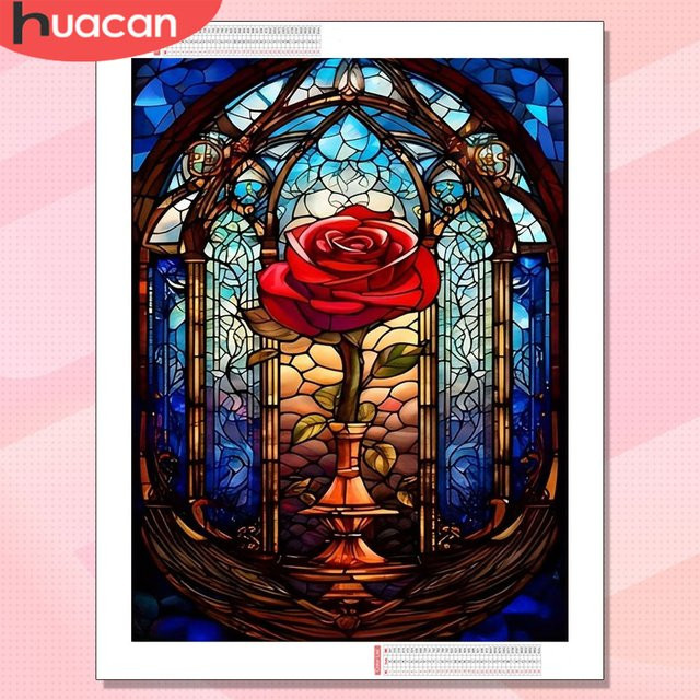 HUACAN Diamantkunst Rosenblüten 5D Wanddekoration mit Harz-Quadrat-Drill in Multicolour, Breite: 30,0 cm, Höhe: 20,0 cm - Bild 1