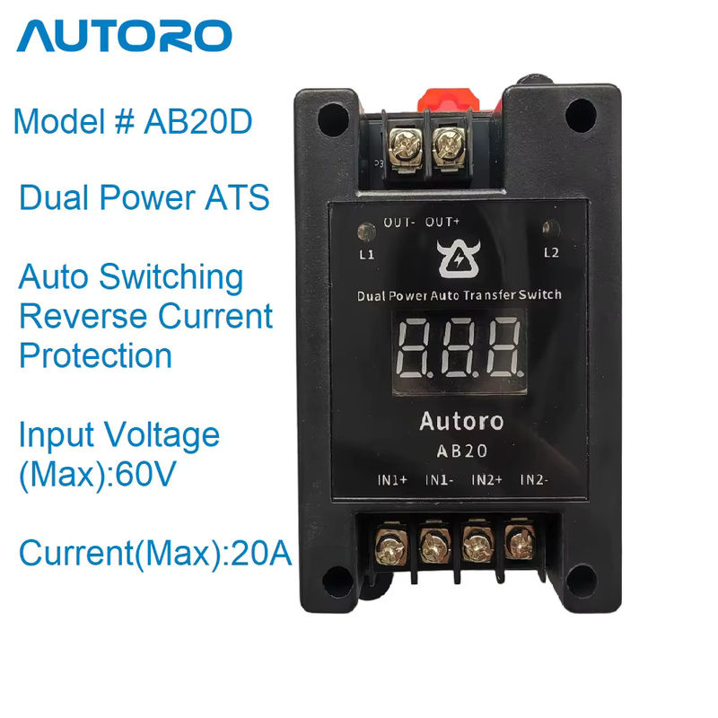Autoro AB20C Dual Power Automatic Transfer Switch ATS Max in Schwarz mit Digitalanzeige für Backup-Stromsysteme (Eingang: 30V, Ausgang: 20A pro Kanal) - Bild 2