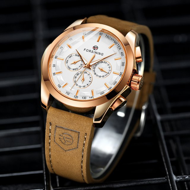 FORSINING Armbanduhr, Automatik, Gold, Leder, Herren - Bild 1