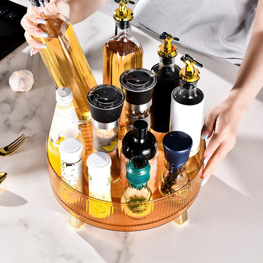 KONNWEI Aufbewahrungs-Drehteller 360 Grad drehbar, rutschfestes Organizer-Tablett für Schreibtisch, Kosmetik oder Gewürze in Gold Bernstein - Bild 4