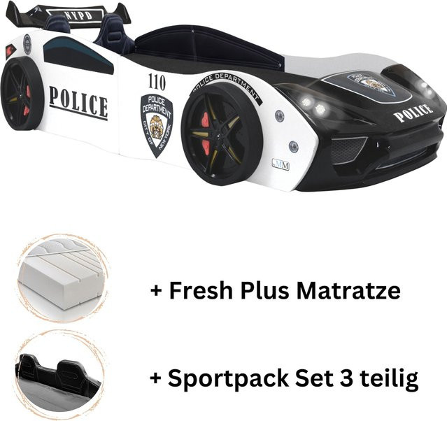 Aileenstore Autobett Police mit Sportsitzen und Fresh Plus Matratze für Kinder, B/T/H: 90 x 200 cm, Multicolour - Bild 1