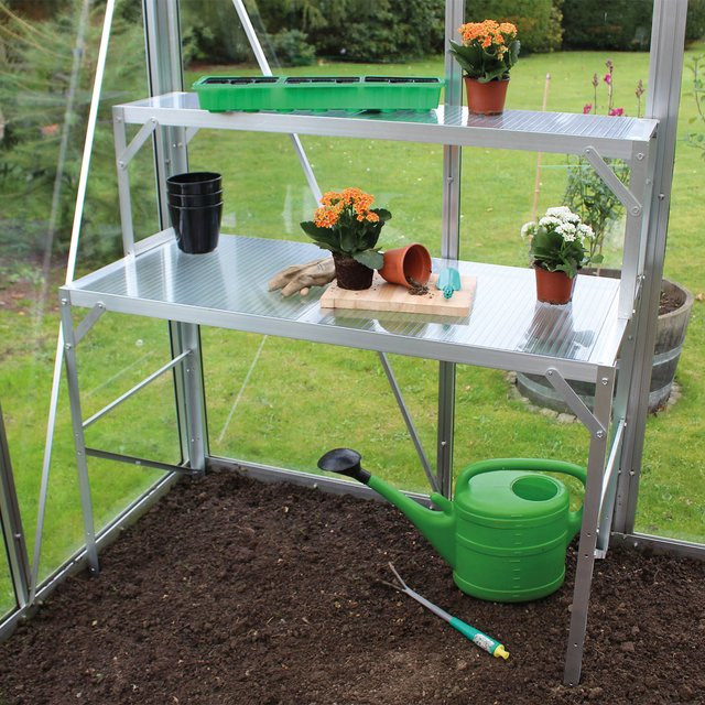 Vitavia Alu-Tischaufsatz mit Hohlkammerplatten-Ablagefläche in Silber, B/T: 121 x 39 cm - Bild 3