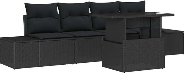 vidaXL Garten-Sofa-Set 5-tlg. in Schwarz mit Kissen und integriertem Stauraum für Terrasse und Garten - Bild 1