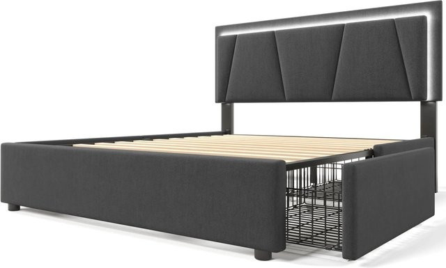 okwish Polsterbett Grau mit höhenverstellbarem Kopfteil und Schubladen B/T/H: 140 x 200 x 149 cm - Bild 1