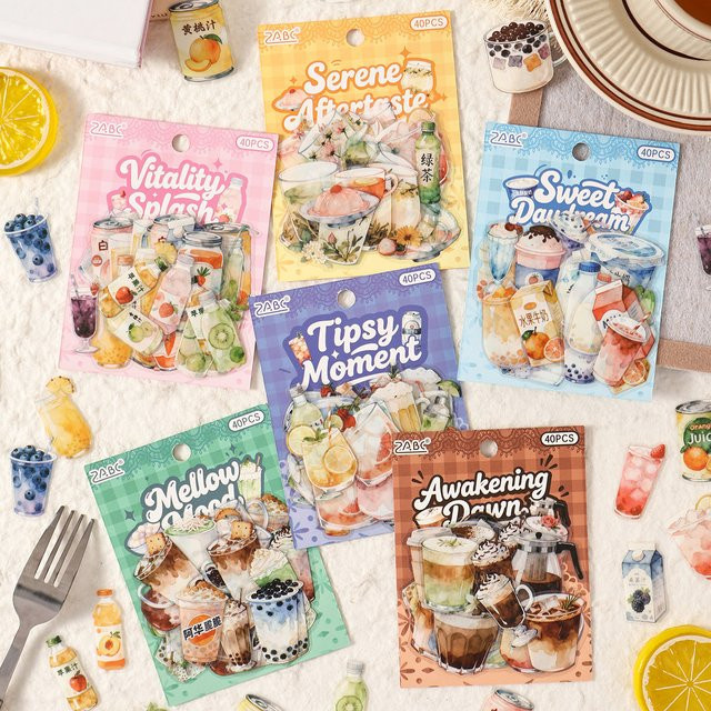 40 Stück Set Dekorative Aufkleber mit Sommergetränken und Desserts in Multicolour aus PET für DIY Junk Journal und Planer - Bild 1