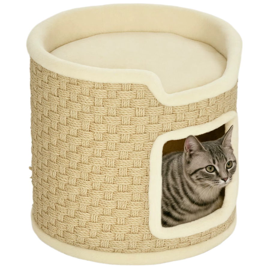 Svintora Katzen-Kratzturm mit Sisal-Gewebe, weicher Plüsch-Katzenhöhle und erhöhter Plattform in Beige - Bild 2