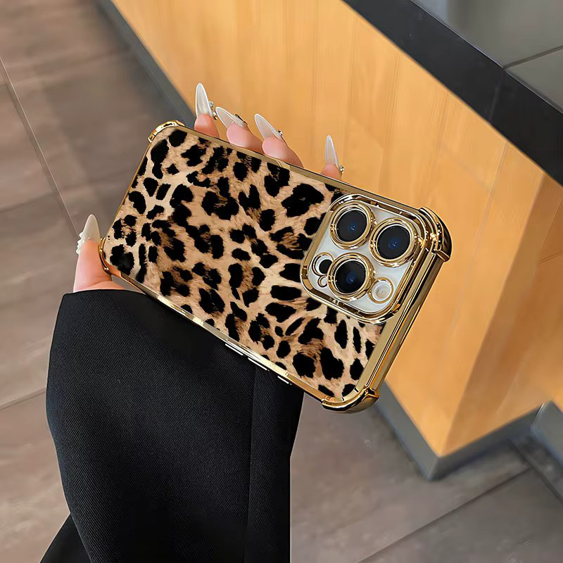 Stoßfeste Anti-Drop Handyhülle mit Leoparden-Textur für Apple iPhone 11 bis 17 Pro Max Plus, Multicolor - Bild 2