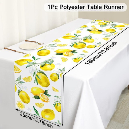 MK Home Tischläufer Sommer Zitrone mit floralem Blätter-Design aus Leinen, Mehrfarbig, Breite: 35 cm, Länge: 180 cm