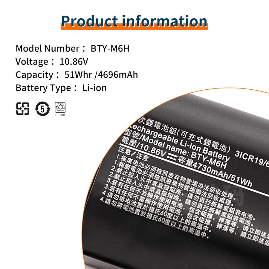 BTY-M6H Laptop-Akku für MSI GE62 GE72 GP62 GP72 GL62 GL72 GP62VR GP72VR PE60 PE70 MS-16J2 16J3 1792 1795 in Schwarz - Bild 3