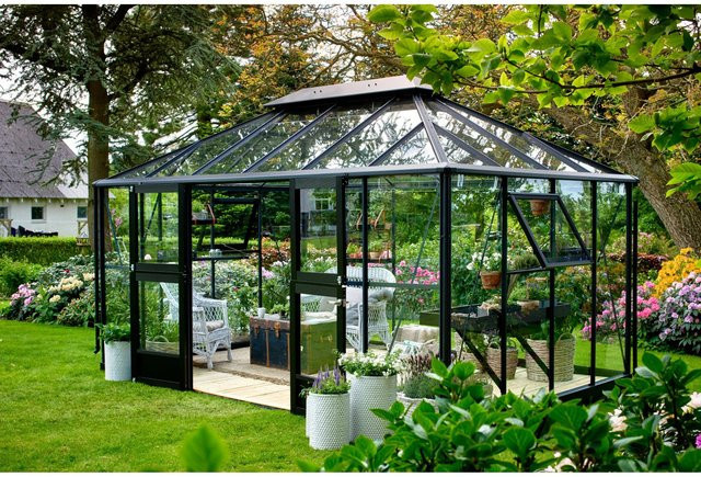 Juliana Gewächshaus Grand Oase 13 in Anthrazit-Schwarz mit 13 m² Fläche, Sicherheitsglas und Fundamentrahmen - Bild 1