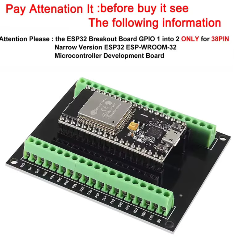 AOKIN ESP32 Entwicklungsboard mit CP2102, Typ-C Anschluss, WLAN und Bluetooth, Dual-Core ESP-WROOM-32 Modul, 38-Pin, Schwarz - Bild 2