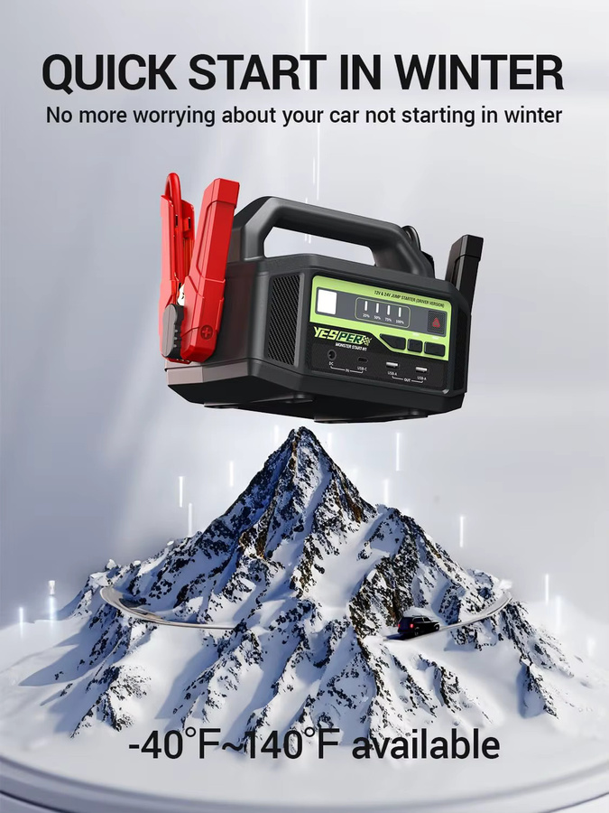YESPER Starthilfegerät 12V/24V mit 6000A und 36400mAh Powerstation, Schwarz, für Benzin- und Dieselmotoren von Autos bis Booten, inklusive 3-Modus-LED - Bild 4