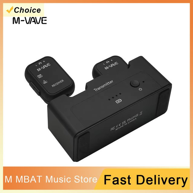 M-VAVE WP-12 Drahtloses Kopfhörerüberwachungssystem in Schwarz mit High-Fidelity Mono- und Stereo-Kanal-Transceiver und geringer Latenz - Bild 1