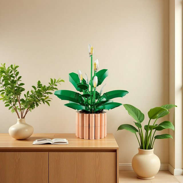 CZSAE MOC DIY Blumen-Bausatz Friedenslilie in Tiefer Saphir, botanische Dekoration für Erwachsene, 474 Teile, Grün/Weiß - Bild 1