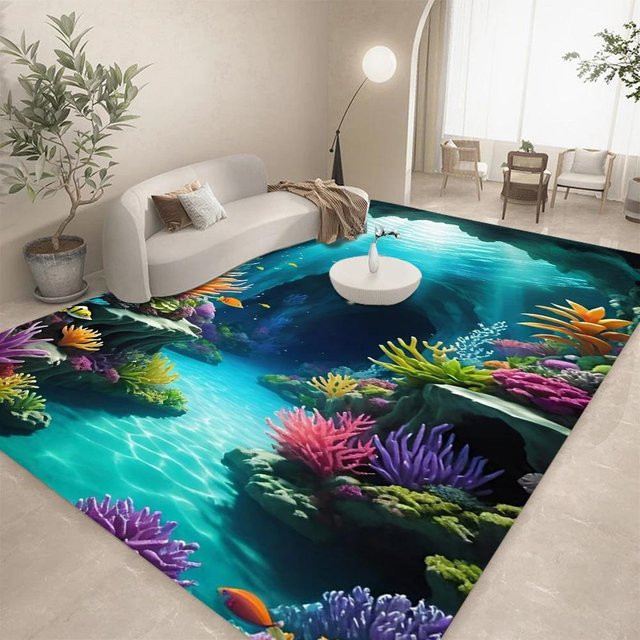 Miniso 3D-Teppich mit Ozean-Motiv, rutschfest und waschbar, B/T: 120 x 80 cm - Bild 1