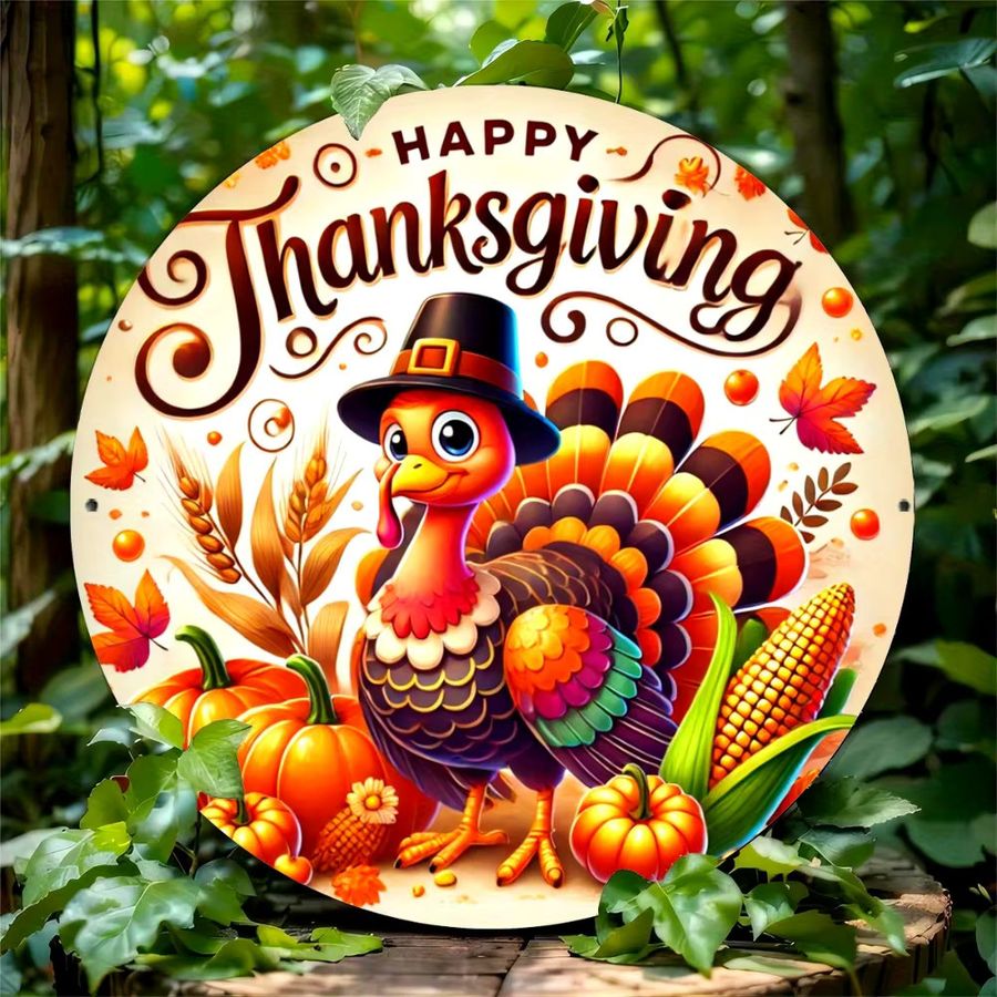 HELLOYOUNG Metallschild Thanksgiving Turkey rund aus Eisen in Multicolor zur Wanddekoration - Bild 3
