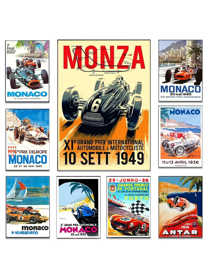 Potdemiel Vintage Monaco Autorennen Poster Leinwandgemälde in Mehrfarbig - Bild 3