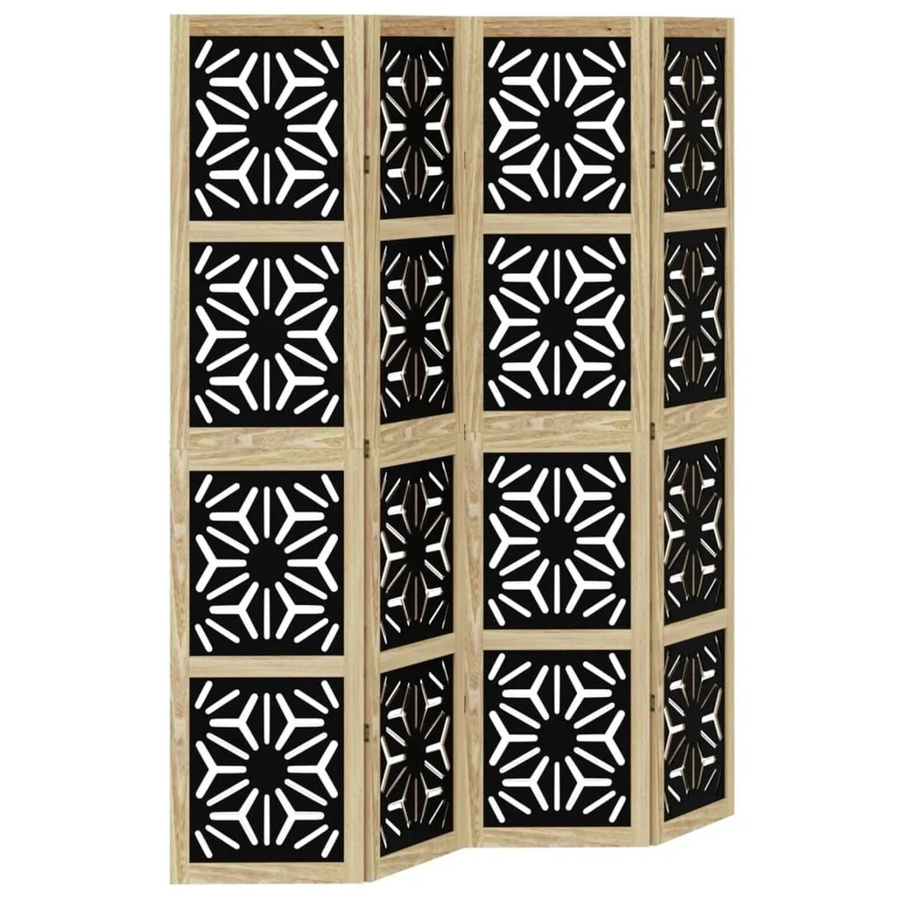 vidaXL 4-teiliger Raumteiler aus Massivholz Paulownia und Metall in Braun und Schwarz, Modernes Design für Wohnzimmer, Schlafzimmer oder Home-Office, H x B x T: 180 x 145 x 35,88 cm - Bild 2