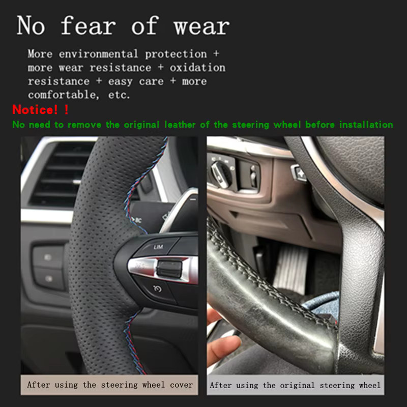 HKOADE Lenkrad Abdeckung aus schwarzem Vollleder für BMW E39 E46 325i E53 X5 mit Mikrofaser-Unterlage - Bild 1