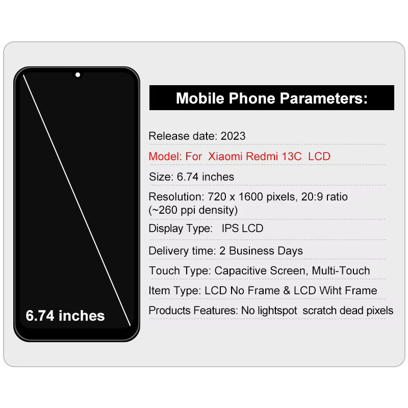 Xiaomi Redmi 13C LCD-Touchscreen-Digitizer-Einheit Ersatzdisplay in Schwarz für 23108RN04Y und 23106RN0DA mit 6,74 Zoll - Bild 2