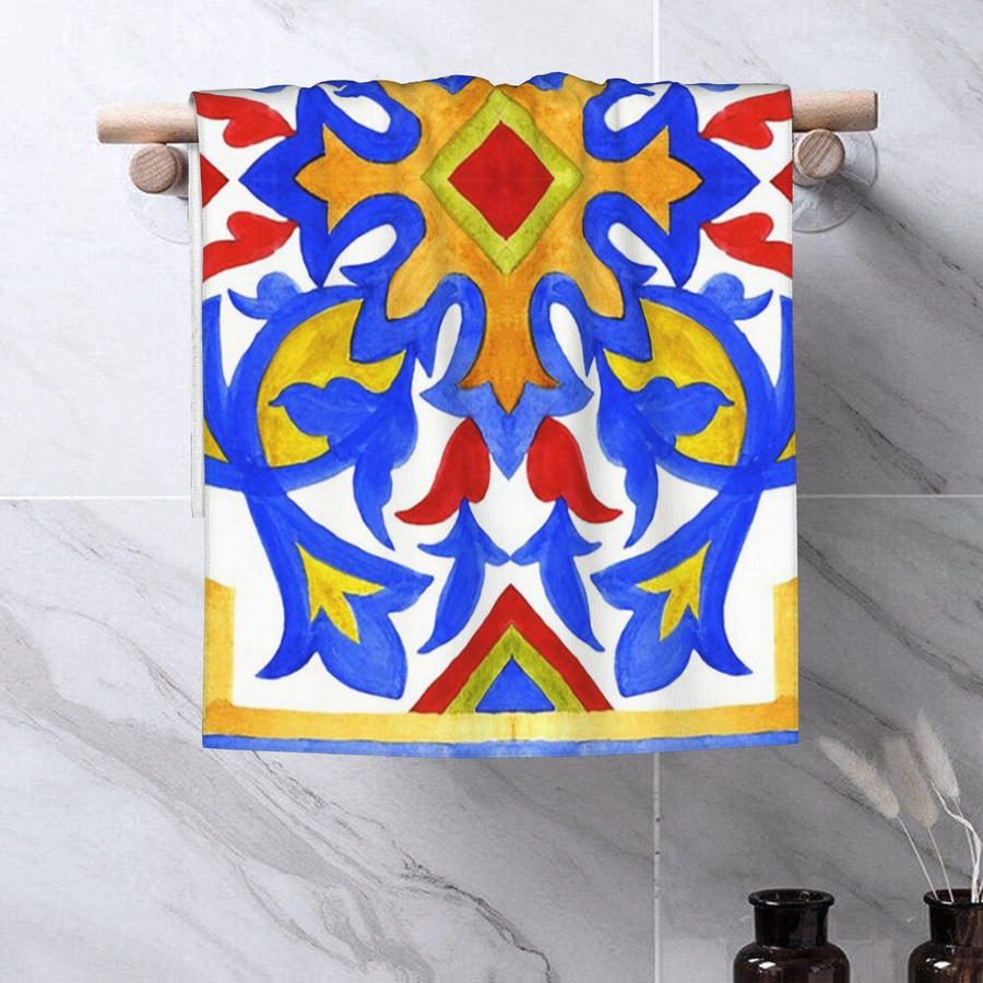 Ka Chen Muxi Set aus 3 Baumwollhandtüchern mit Portugiesischem Azulejo-Design, schnelltrocknend und atmungsaktiv, Farbe: Weiß/Mehrfarbig, B: 40 cm, H: 60 cm - Bild 3