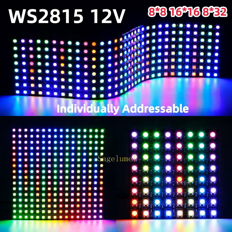SAGE LU MEI WS2815 RGBIC LED Matrix Panel Lichtstreifen für individuelle Adressierung, Multicolour, DC5V/12V - Bild 2