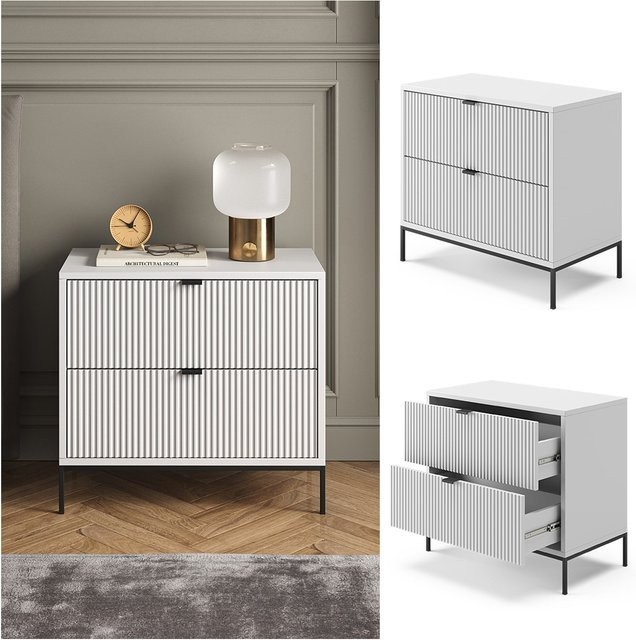 Vicco Nachttisch Eliza Weiß mit 2 Schubladen für dein Schlafzimmer B: 66 cm, T: 60 cm - Bild 1
