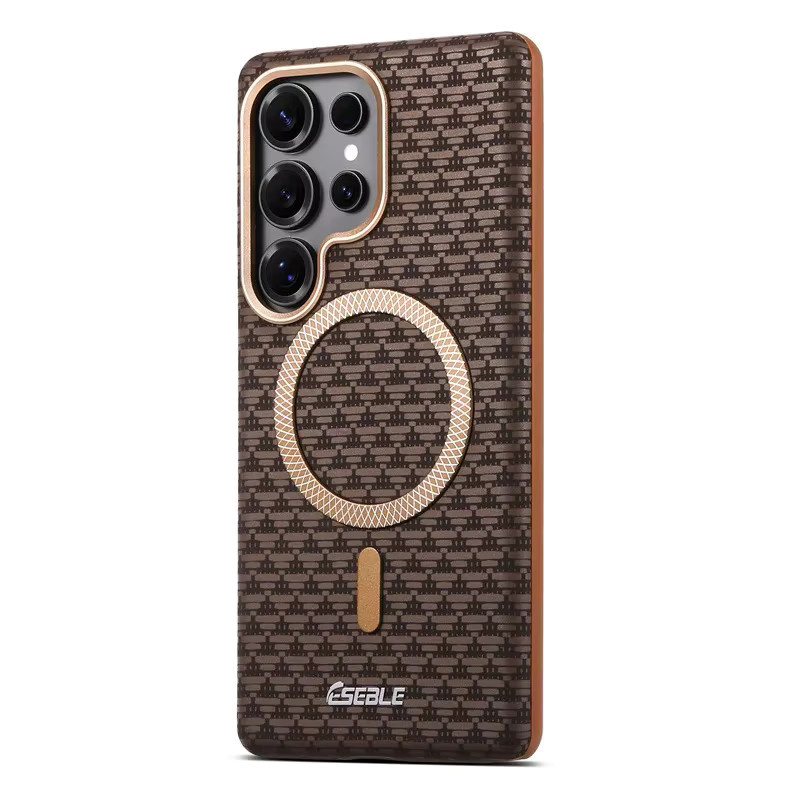 RUWANHU Luxus Leder Handyhülle mit Magnetischer Faser Textur für Samsung Galaxy S24 und S25 Ultra Plus in Schwarz mit MagSafe Kompatibilität und Wireless Charging Unterstützung - Bild 2