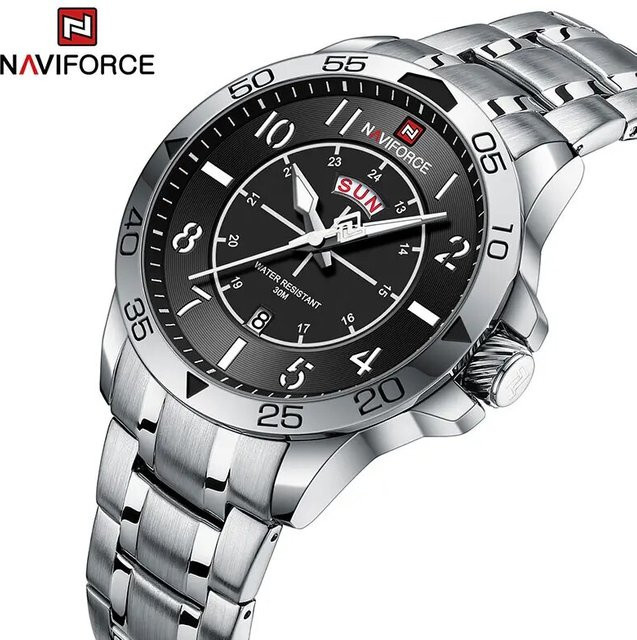 Navi force Armbanduhr, Quarz, Edelstahl, Schwarz, Silber, Herren - Bild 1