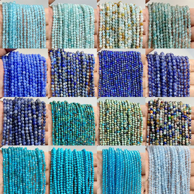 Edelsteinperlen, natürlicher blauer Aquamarin, Amazonit, Apatit, Lapislazise, 2 mm, 3 mm, 4 mm - Bild 1