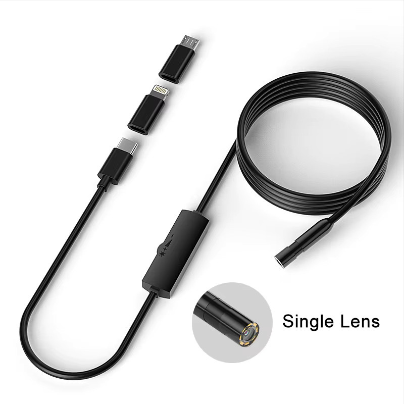 BUMBORN 3-in-1 Endoskopkamera für iPhone, Typ-C und Android, 1080P HD Inspektionskamera mit 5,5 mm, 8 mm und 10 mm Kameralinsen, IP67 wasserdicht, Schwarz - Bild 3
