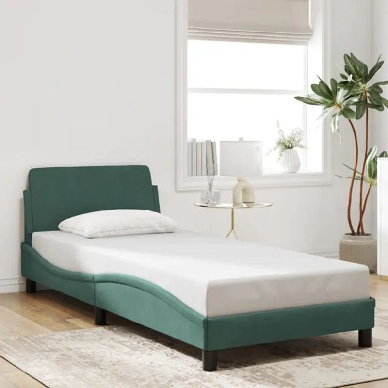Vidaxl Polsterbett Dover in Dunkelgrün aus Samt und Metall, B/T/H: 80 x 200 cm - Bild 1