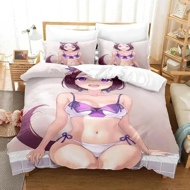 Bettwäscheset Uma Musume Pretty Derby aus Mikrofaser mit Bettbezug und Kissenbezug, Farbe: Weiß, B/H: 135 x 200 cm - Bild 1