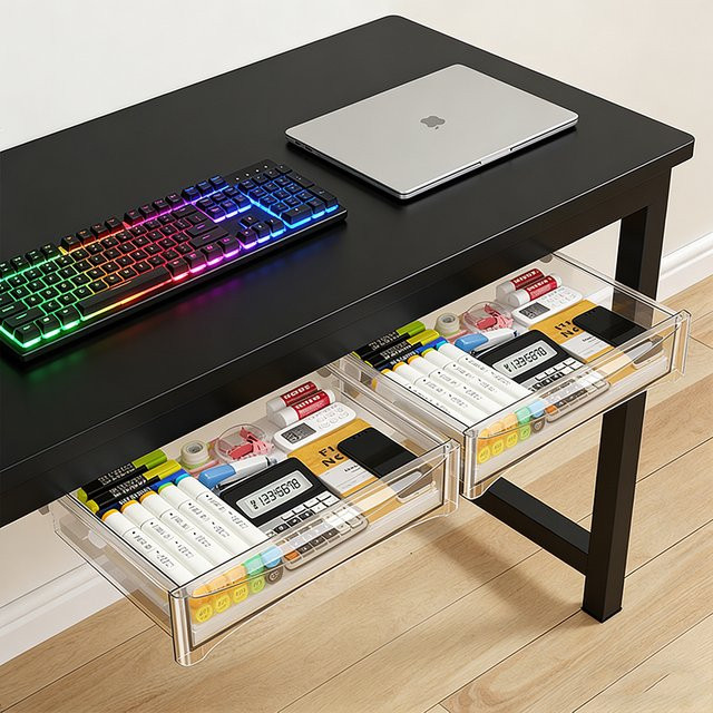 Essential Unter-Schreibtisch-Organizer transparente Multifunktionsschublade aus Kunststoff - Bild 1