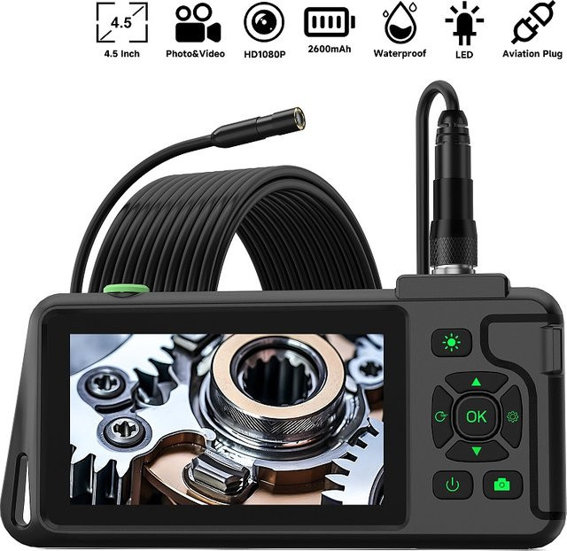 ENWOR Endoskopkamera mit 4,5 Zoll IPS-Bildschirm, HD1080P Video-Autofokus, Einzel-, Doppel- oder Dreifachlinse und LED-Beleuchtung in Schwarz - Bild 1