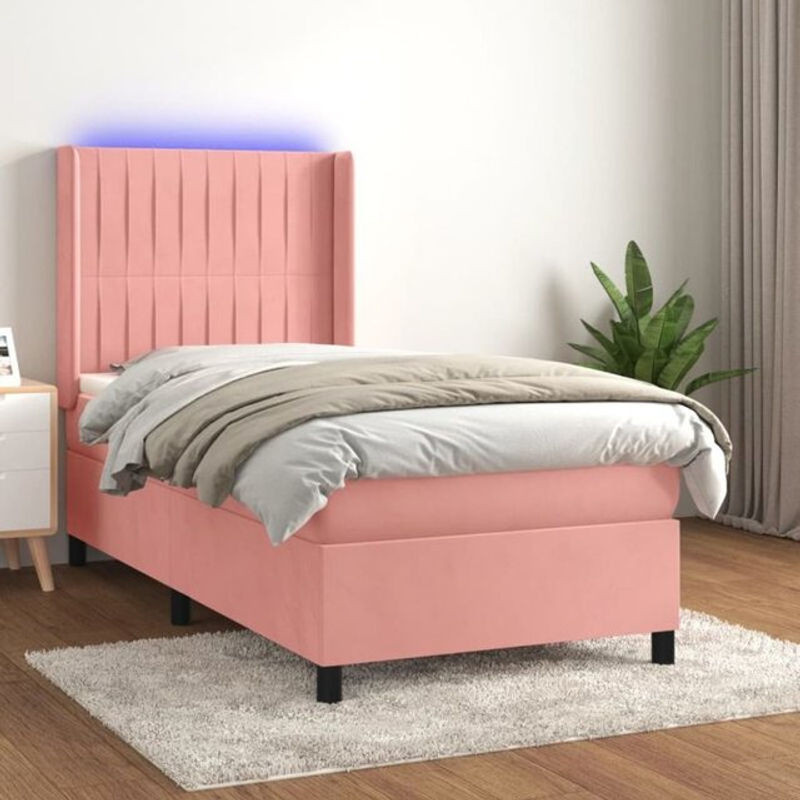 Vidaxl Boxspringbett mit Matratze in Rosa und Weiß aus Samt und Massivholz, B/T/H: 200 x 80 x 118 cm - Bild 1
