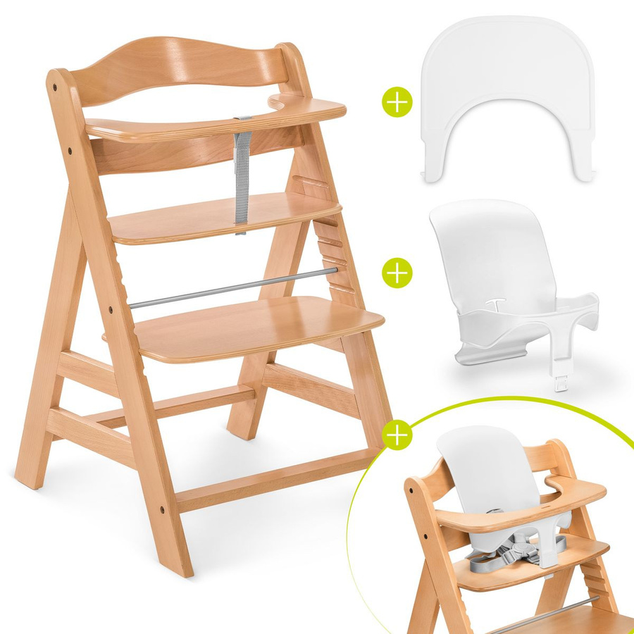 Hauck Alpha Plus Sparset 3-teilig Hochstuhl mit Baby Seat und Essbrett in Natur/Bamboo - Bild 1